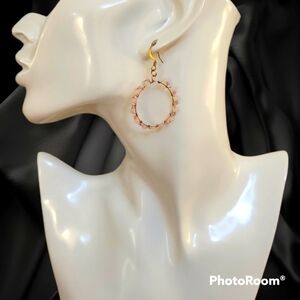3/$30 HANDMADE Wire Wrapped Pink Beaded Hoop Dangle Hook Earrings